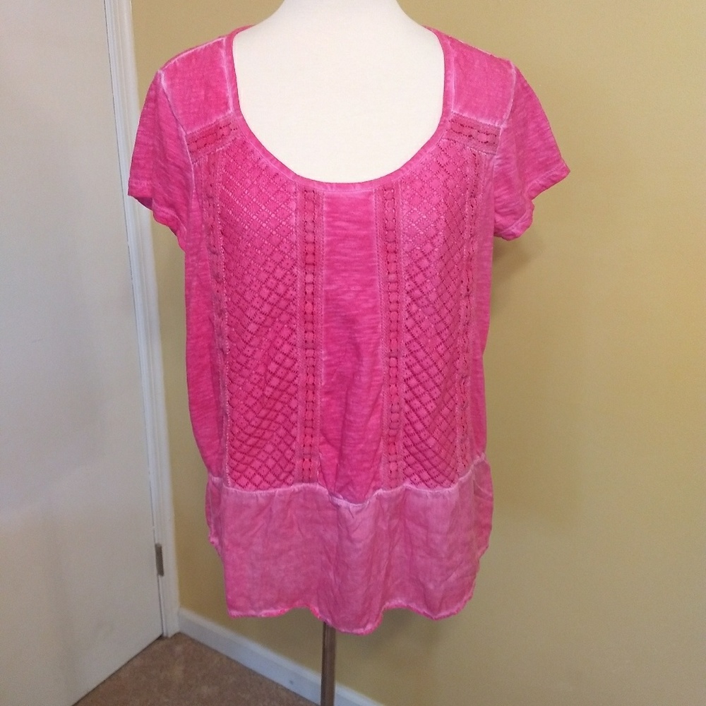 Chip & pepper top shirt crochet lace pink sz med